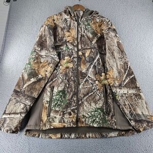 Realtree Edge Camo Hooded Softshell Jacket Womens 2X Brown Full Zip Outdoor